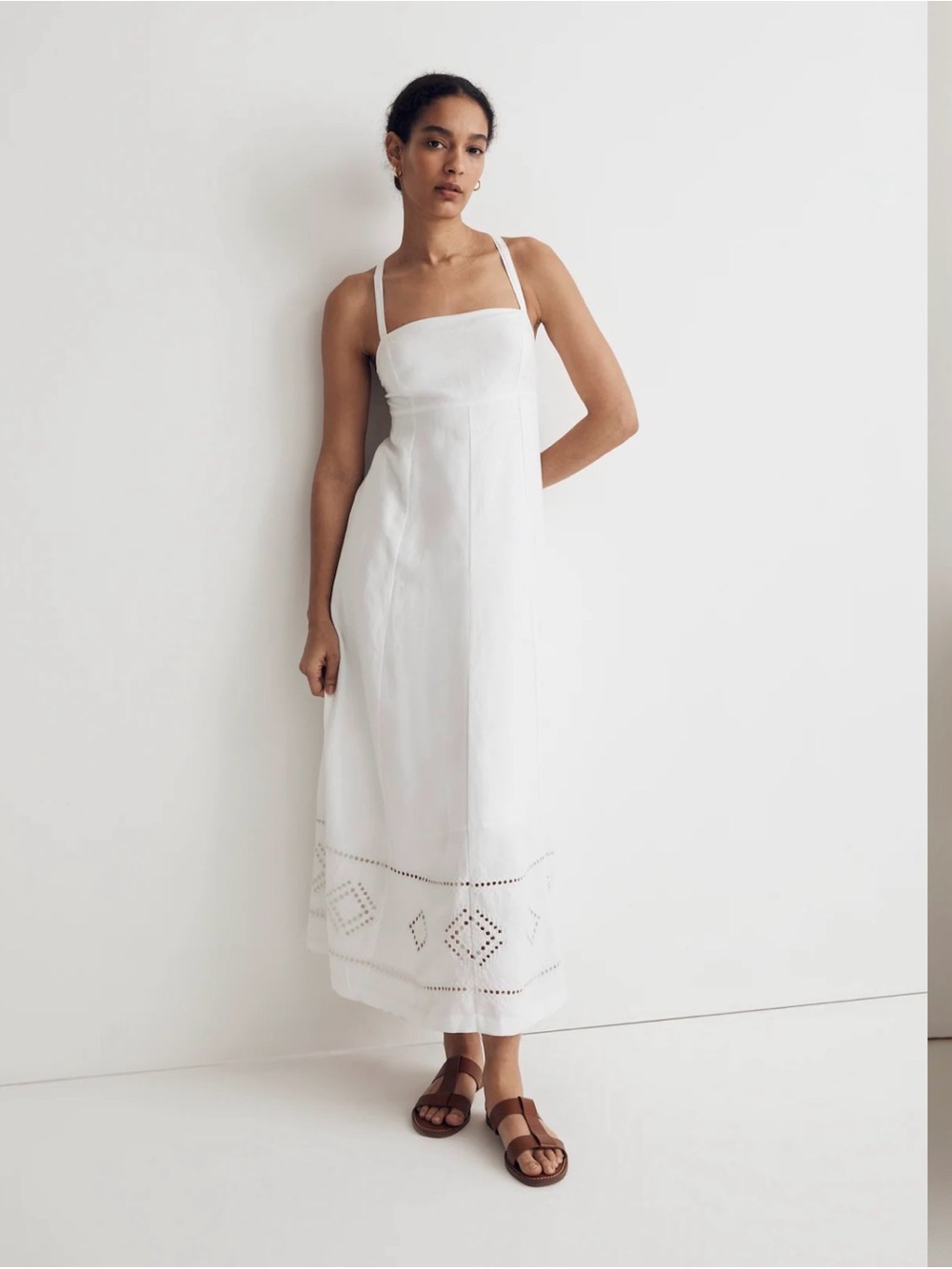 Madewell White Square-Neck Eyelet-Hem Maxi Dress